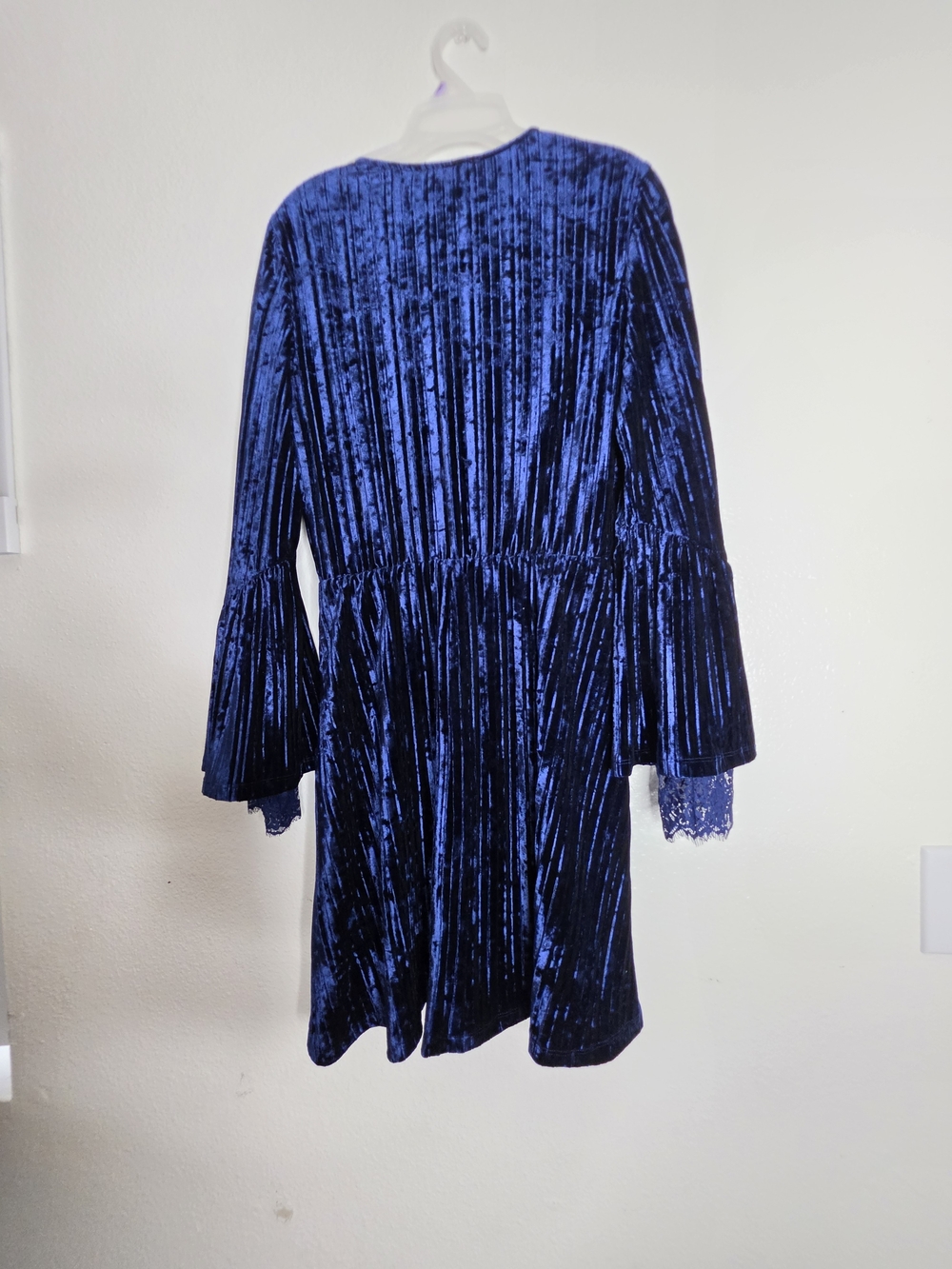 Laundry by Shelli Segal Royal Blue Crushed Velvet Lace Trim Dress Small - Picture 13 of 13